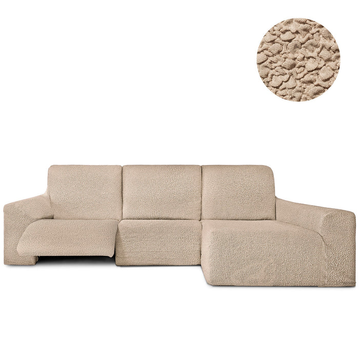 Funda Sofá para Chaise Longue Derecha Brazo Largo Relax Reclinable Bielástica Roc Beige sin fondo - Eiffel Textile