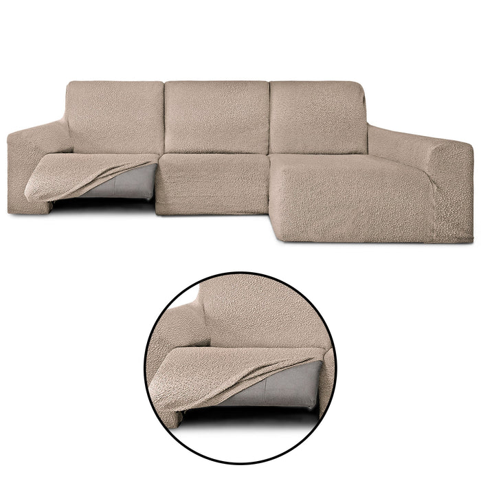 Funda Sofá para Chaise Longue Derecha Brazo Largo Relax Reclinable Bielástica Roc Lino sin fondo detalles - Eiffel Textile