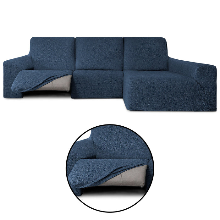 Funda Sofá para Chaise Longue Derecha Brazo Largo Relax Reclinable Bielástica Roc Azul detalles sin fondo - Eiffel Textile