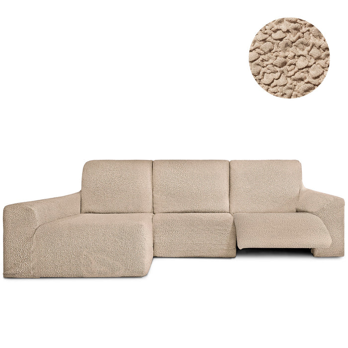 Funda Sofá para Chaise Longue Izquierda Brazo Largo Relax Reclinable Bielástica Roc Beige sin fondo - Eiffel Textile