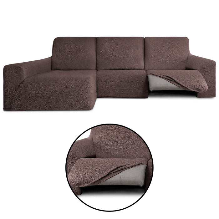 Funda Sofá para Chaise Longue Izquierda Brazo Largo Relax Reclinable Bielástica Roc Marron detalles sin fondo - Eiffel Textile