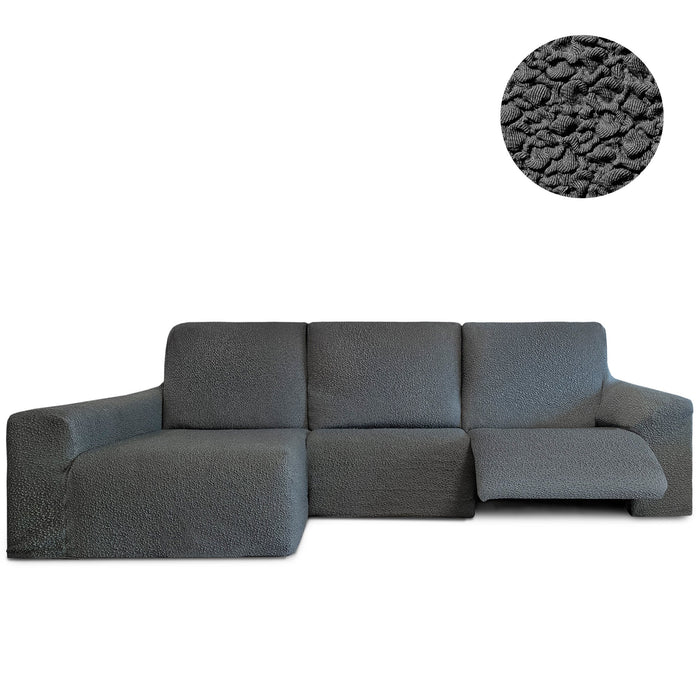 Funda Sofá para Chaise Longue Izquierda Brazo Largo Relax Reclinable Bielástica Roc Gris Oscuro sin fondo - Eiffel Textile