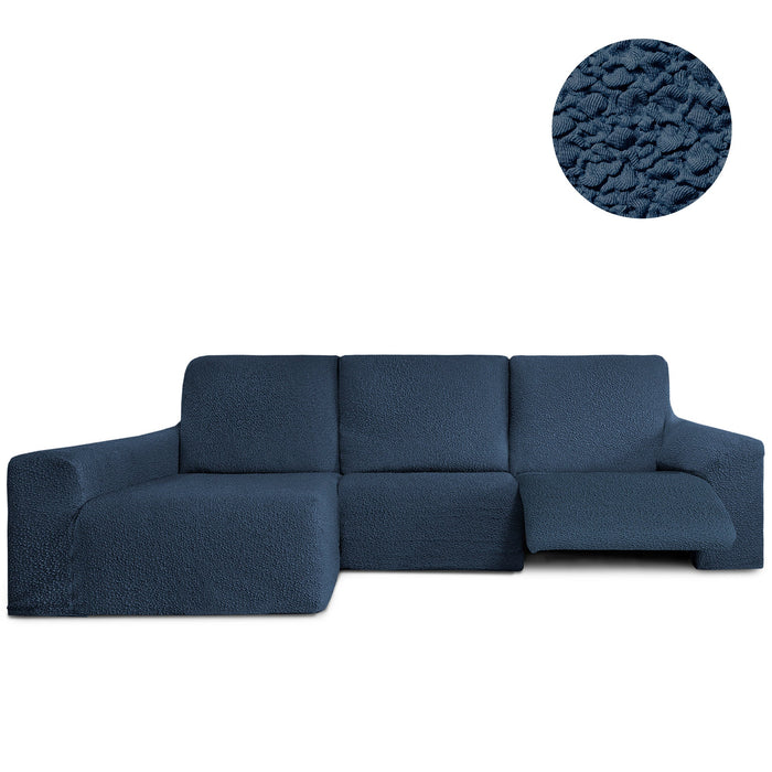 Funda Sofá para Chaise Longue Izquierda Brazo Largo Relax Reclinable Bielástica Roc Azul sin fondo - Eiffel Textile