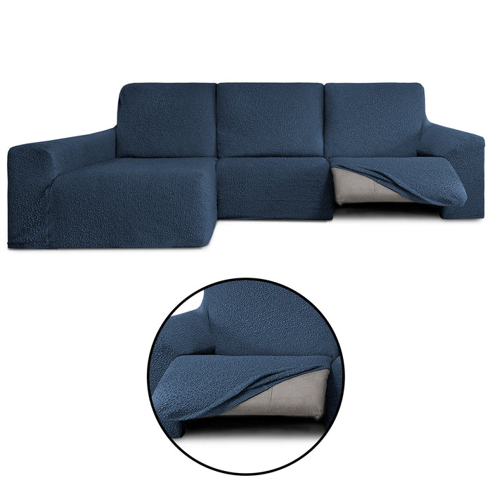 Funda Sofá para Chaise Longue Izquierda Brazo Largo Relax Reclinable Bielástica Roc Azul detalles sin fondo - Eiffel Textile