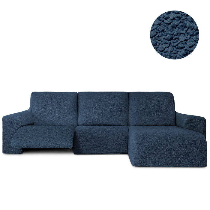 Funda Sofá para Chaise Longue Derecha Brazo Corto Relax Reclinable Bielástica Roc Azul sin fondo - Eiffel Textile