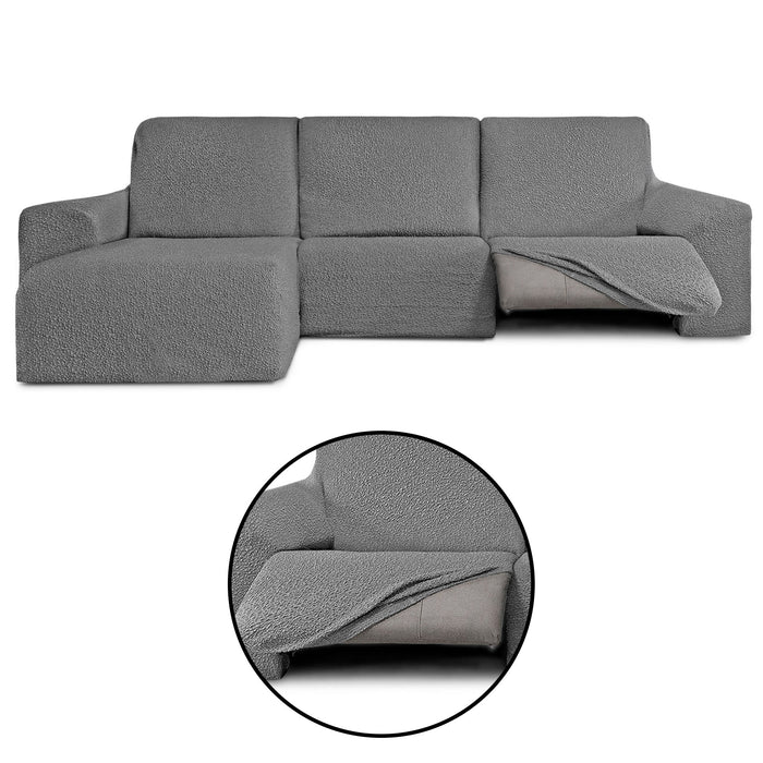 Funda Sofá para Chaise Longue Izquierda Brazo Corto Relax Reclinable Bielástica Roc Gris Claro detalles sin fondo - Eiffel Textile