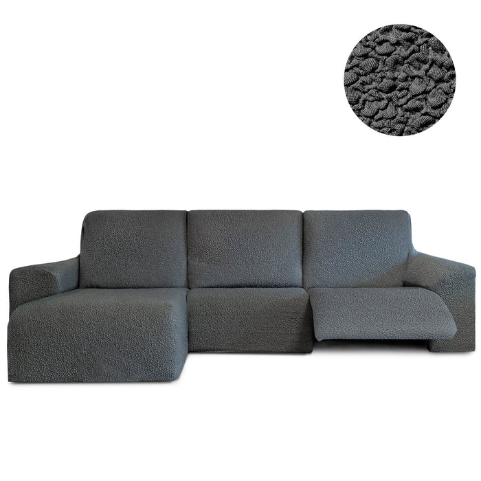 Funda Sofá para Chaise Longue Izquierda Brazo Corto Relax Reclinable Bielástica Roc Gris Oscuro sin fondo - Eiffel Textile