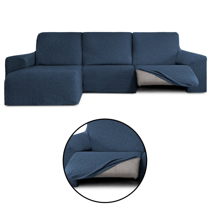 Funda Sofá para Chaise Longue Izquierda Brazo Corto Relax Reclinable Bielástica Roc Azul detalles sin fondo - Eiffel Textile