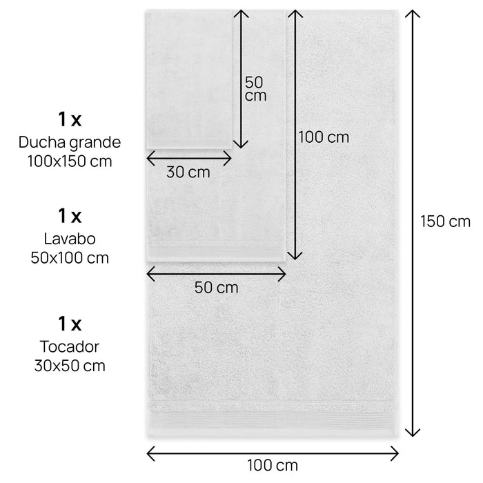 Juego de Toallas Lisas de Tocador, Lavabo y Ducha Sábana. 500 gr.