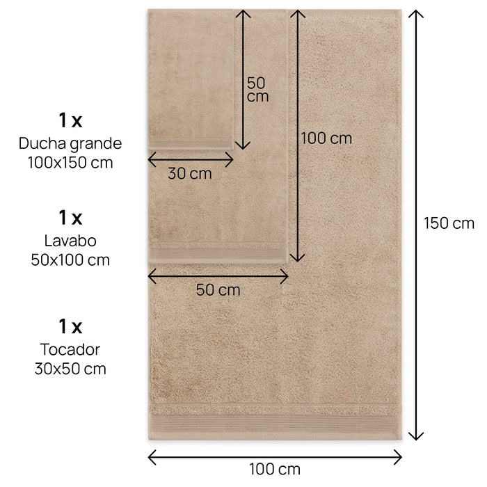Juego de Toallas Lisas de Tocador, Lavabo y Ducha Sábana. 500 gr.