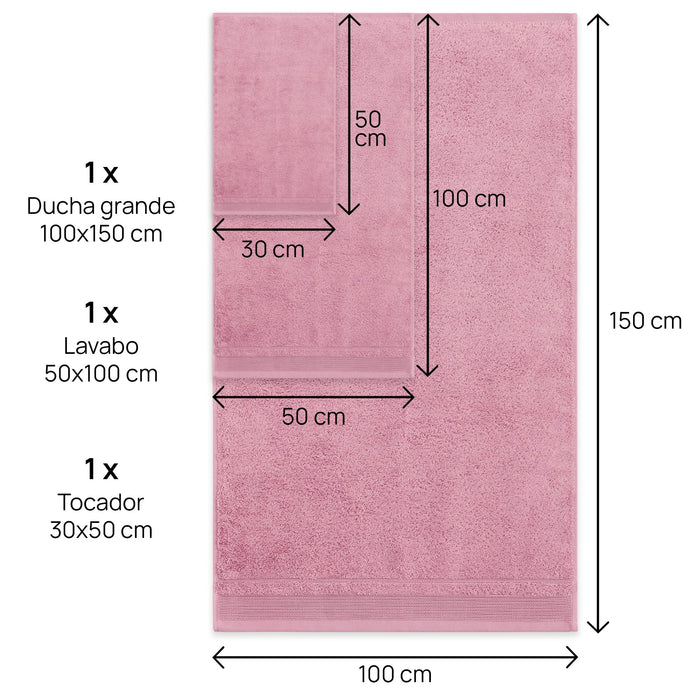 Juego de Toallas Lisas de Tocador, Lavabo y Ducha Sábana. 500 gr.