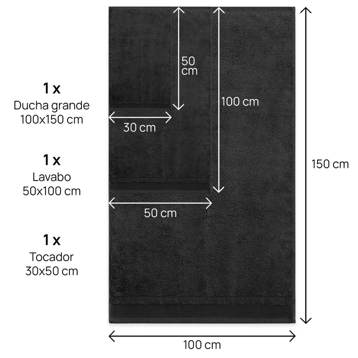 Juego de Toallas Lisas de Tocador, Lavabo y Ducha Sábana. 500 gr.