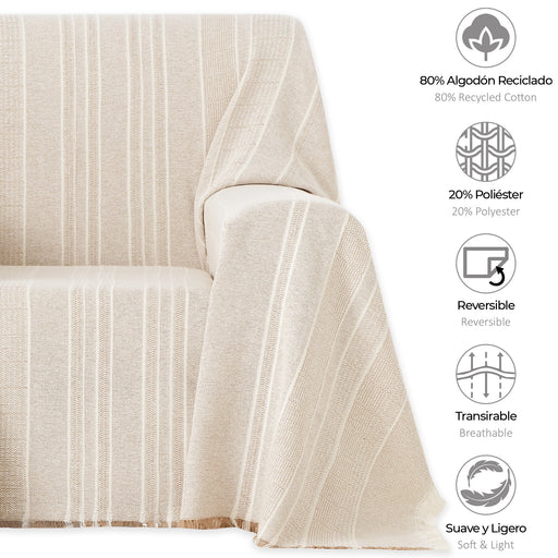 Plaid multiusos sofá colcha manta cama marfil 140x190 cm LISO