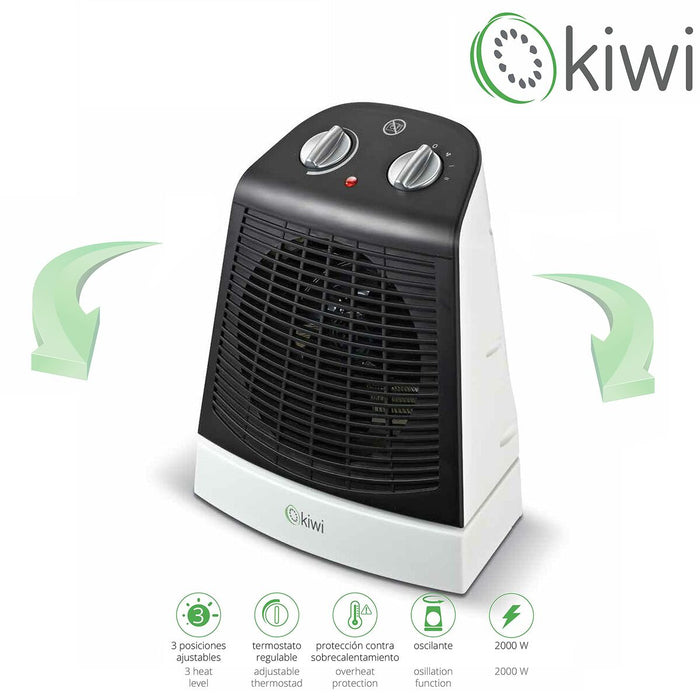Calefactor Portátil Kiwi KHT-8417 2000W Negro Blanco